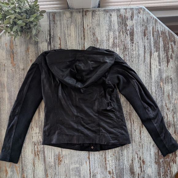 Danier Leather Zip Up Leather Hoodie Women's XS Black - Picture 9 of 10
